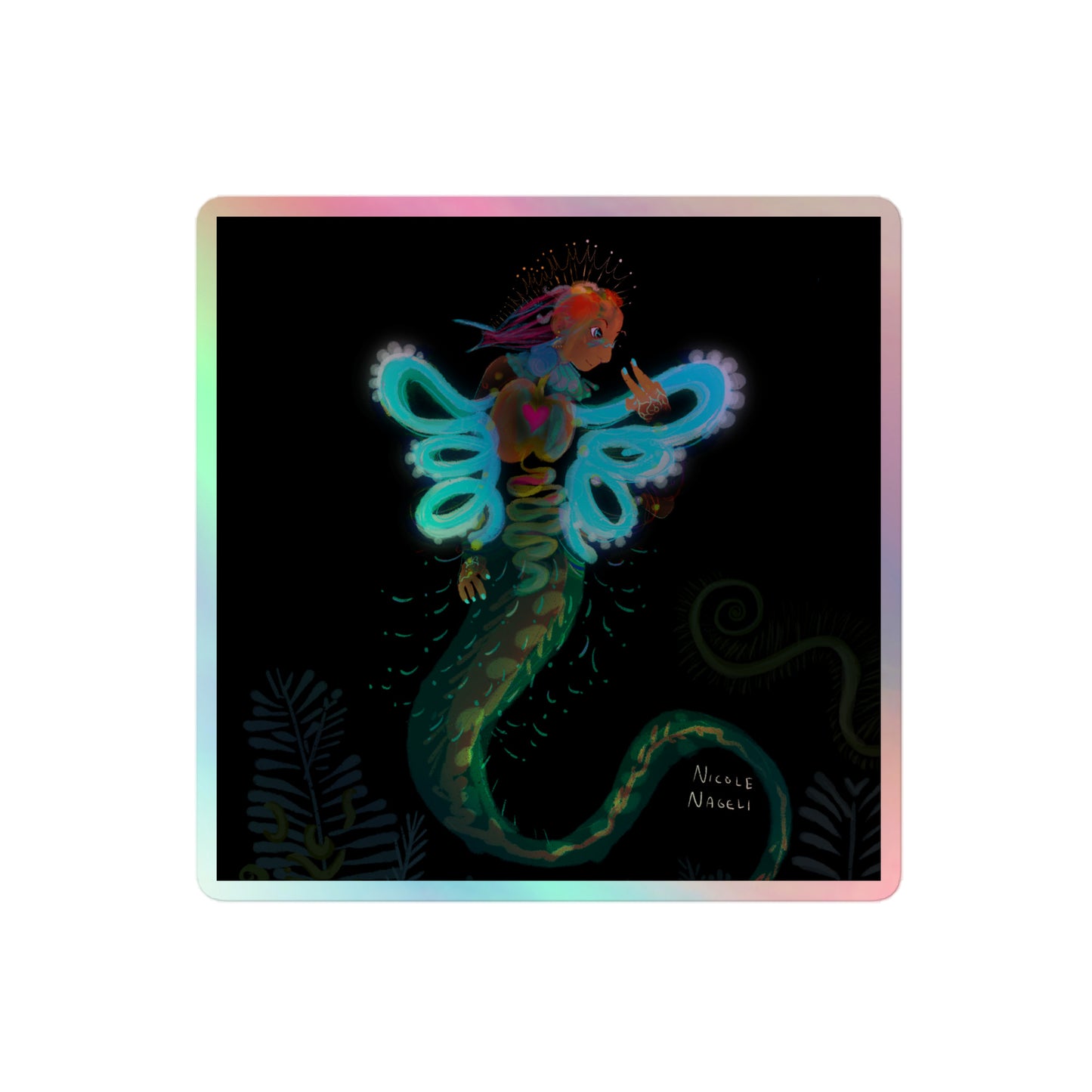 Bioluminescent Mermaid holographic sticker