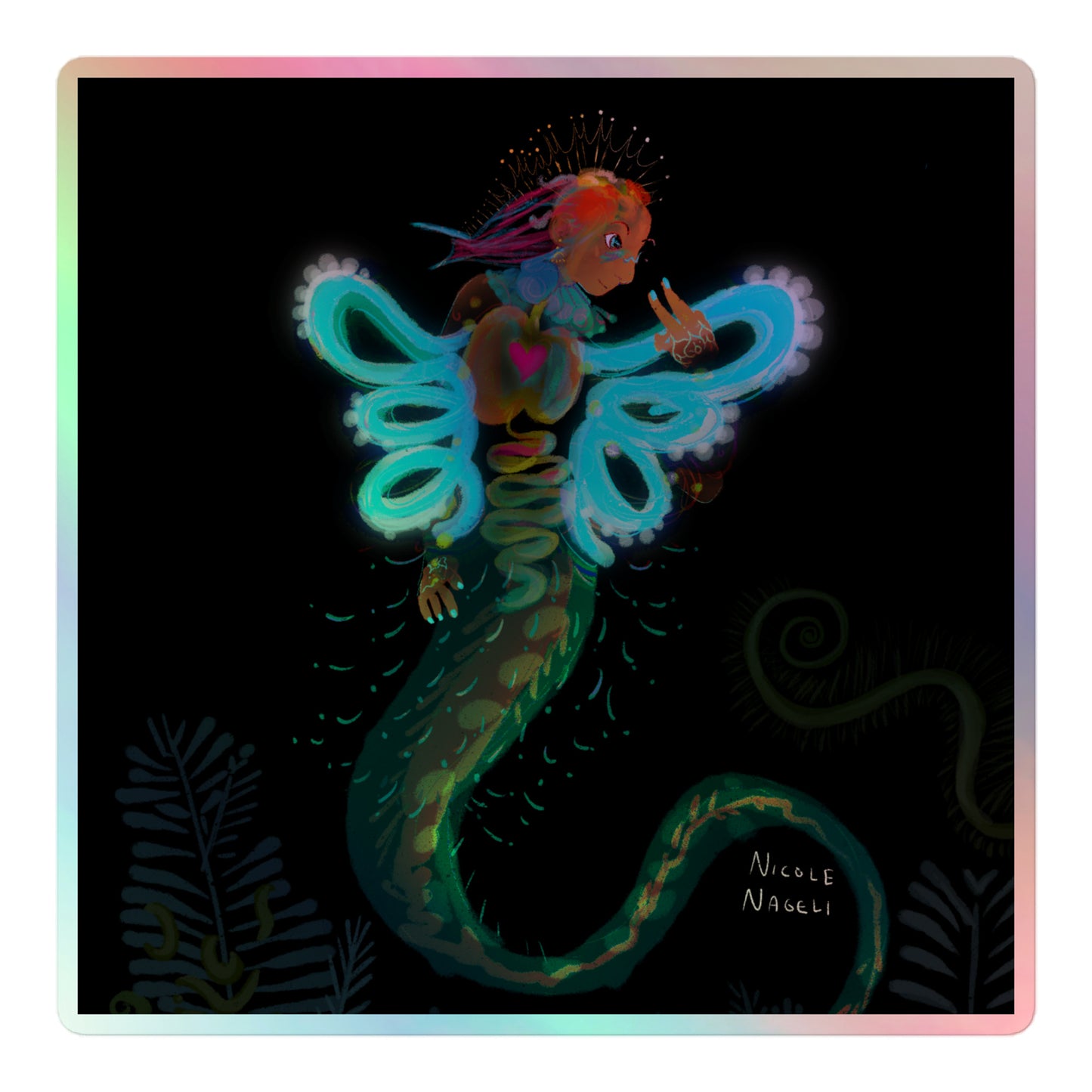 Bioluminescent Mermaid holographic sticker